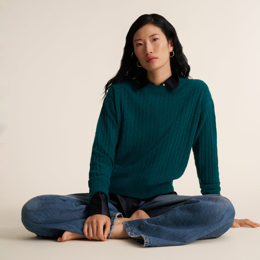 Giselle "Something's Gotta Give" Cable Sweater, Midnight Pine, image 4 of 10