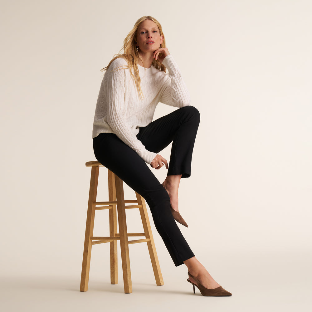 Giselle "Something's Gotta Give" Cable Sweater, Ivory, image 3 of 10