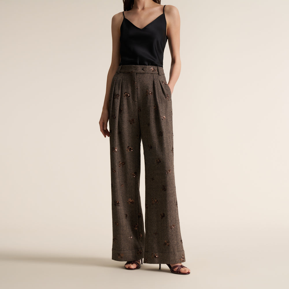 Bia Pleated Trouser, Brown Multi, image 1 of 10