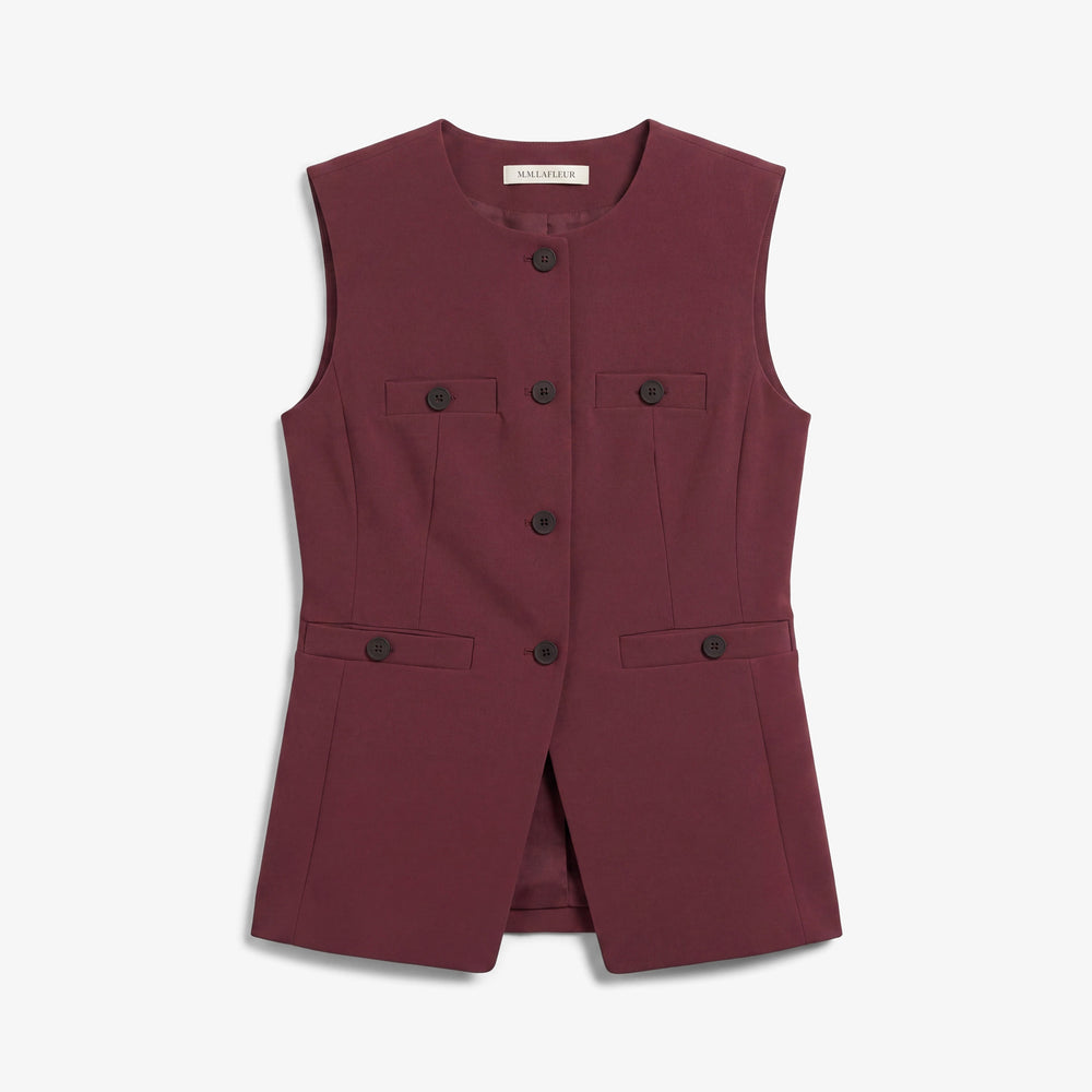 Image of the Aliza vest in aubergine against a plain white background