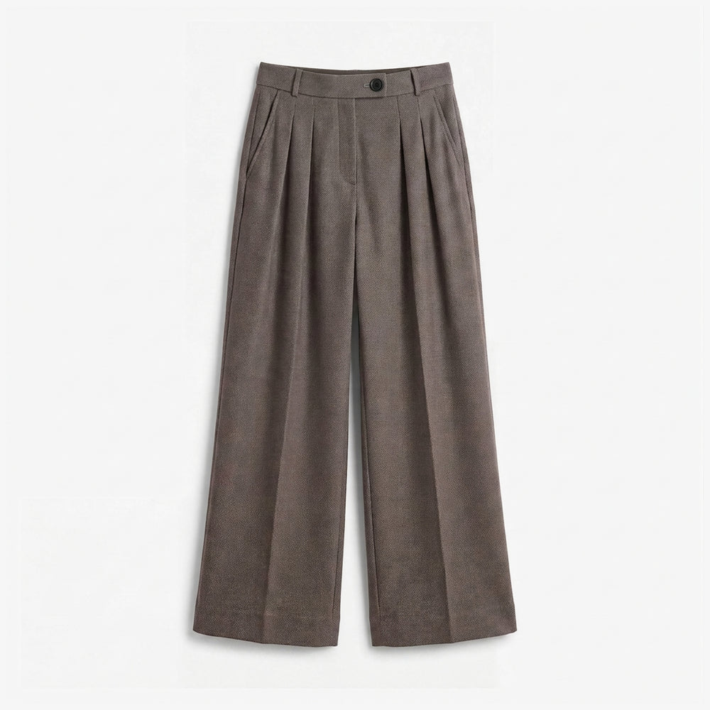 Bia Pleated Trouser - Knit Suiting :: Charcoal Brown