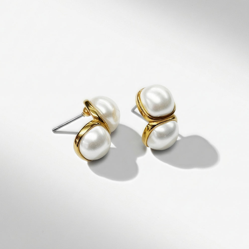 Clyde Earrings, Gold/Pearl, image 1 of 2