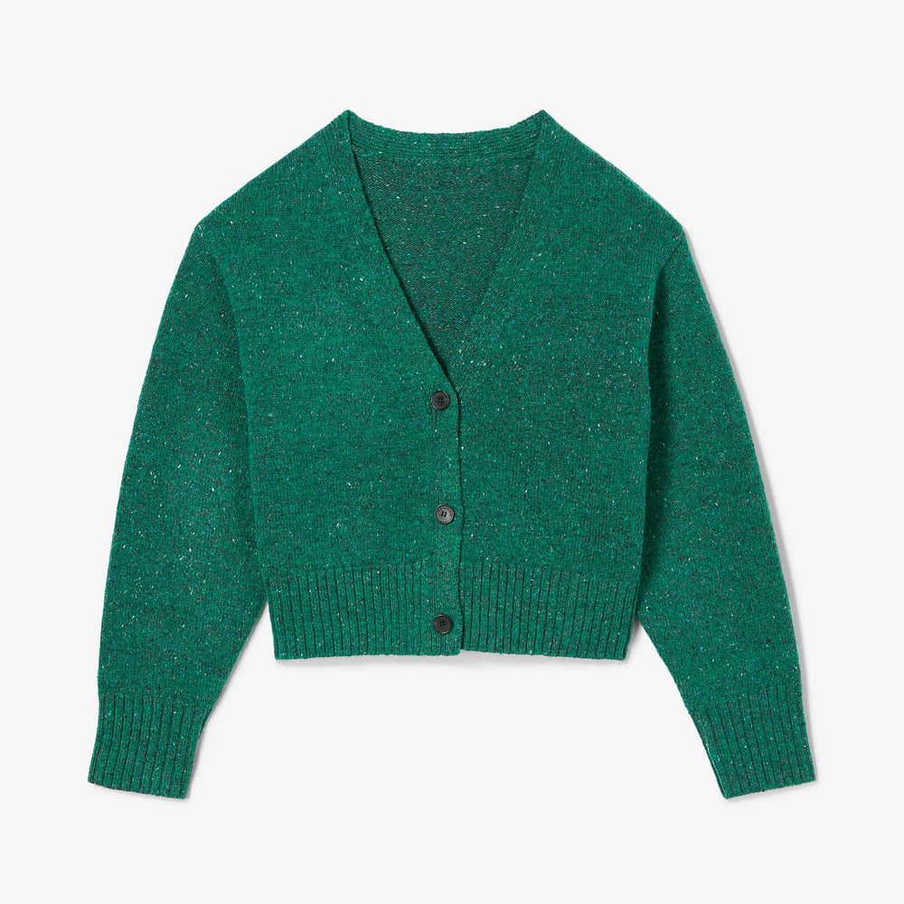 Green cardigan on a white background