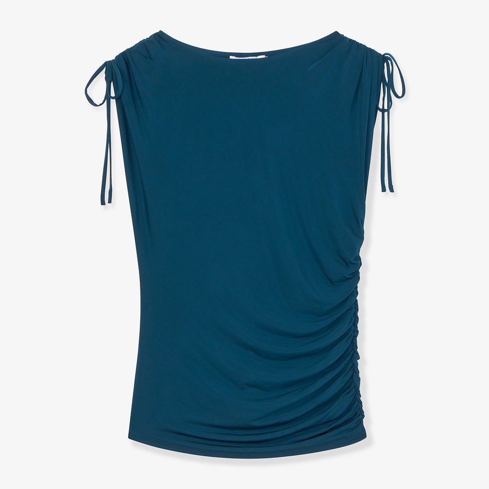 Dotty Cinch-Sleeve Top, Moroccan Blue, image 4 of 4