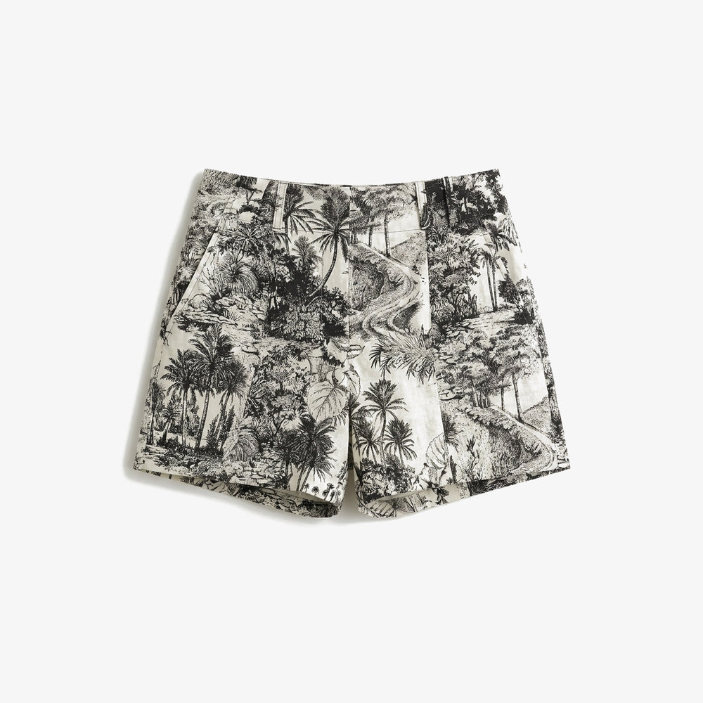 Tropical patterned shorts on a white background