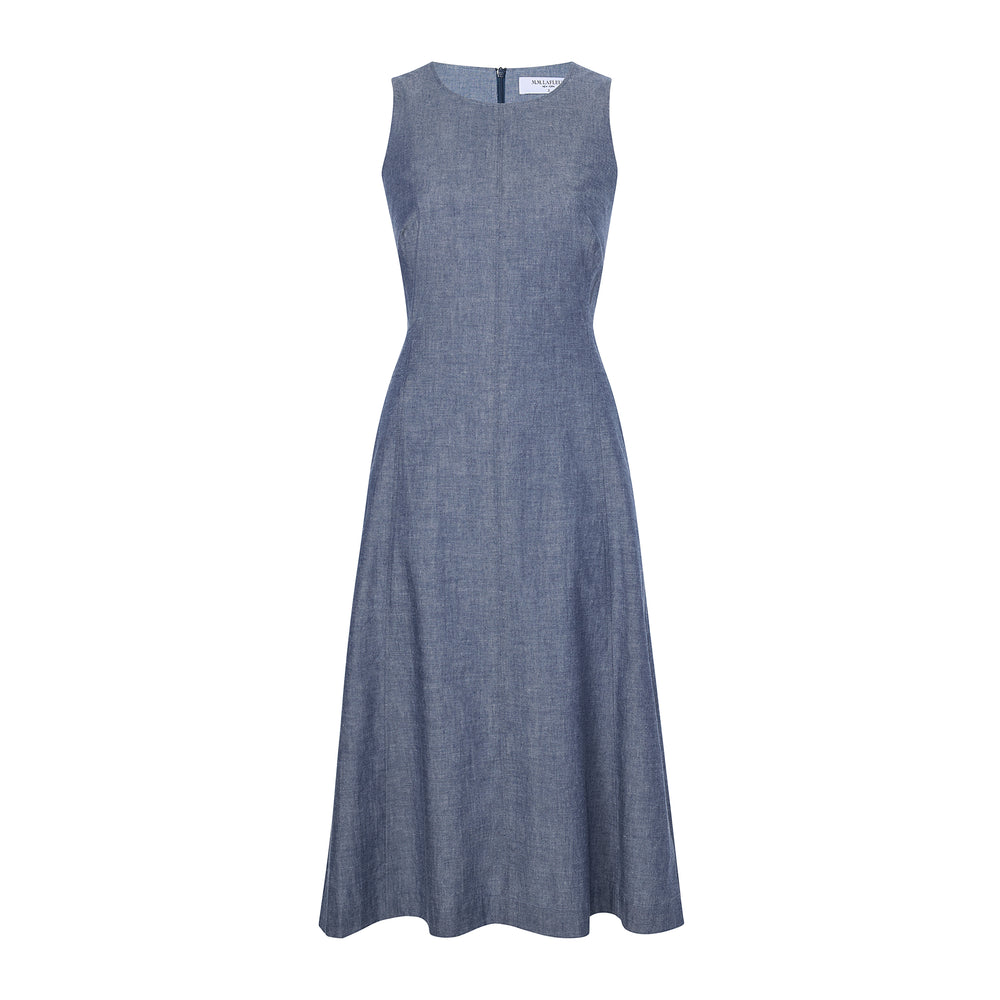 packshot image of the estela dress in clear blue