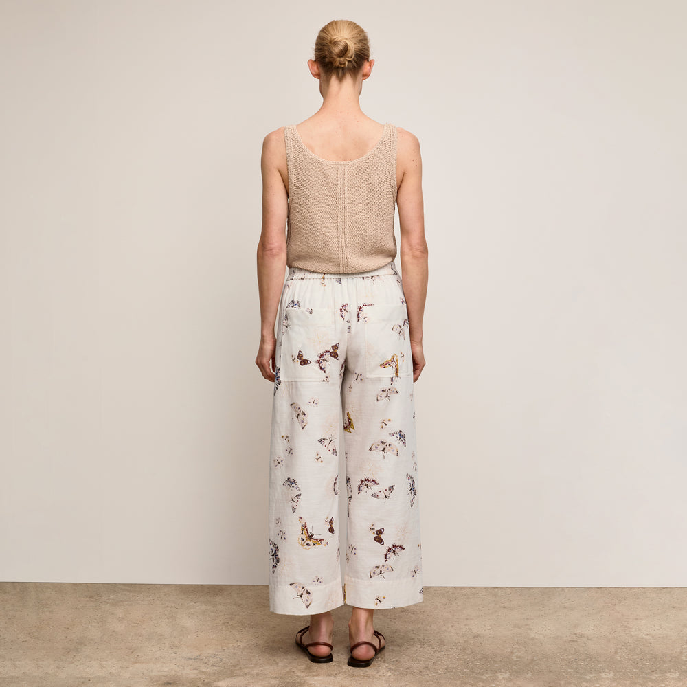 Back image of a woman wearing The Madelyn Pant - Airy Cotton :: Butterfly Print