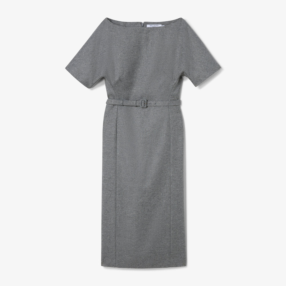 Gray dress with a belt on a white background
