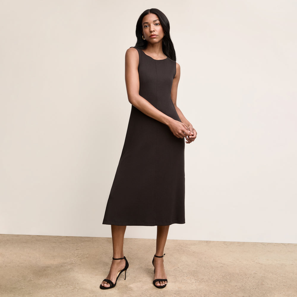 Front image of a woman wearing The Milano Dress - Ribbed Pima Modal :: Black