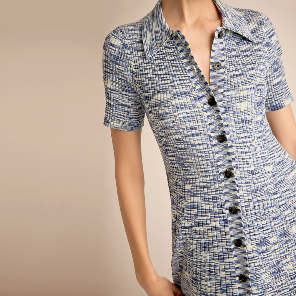 Short-sleeve dress with a patterned design on a beige background
