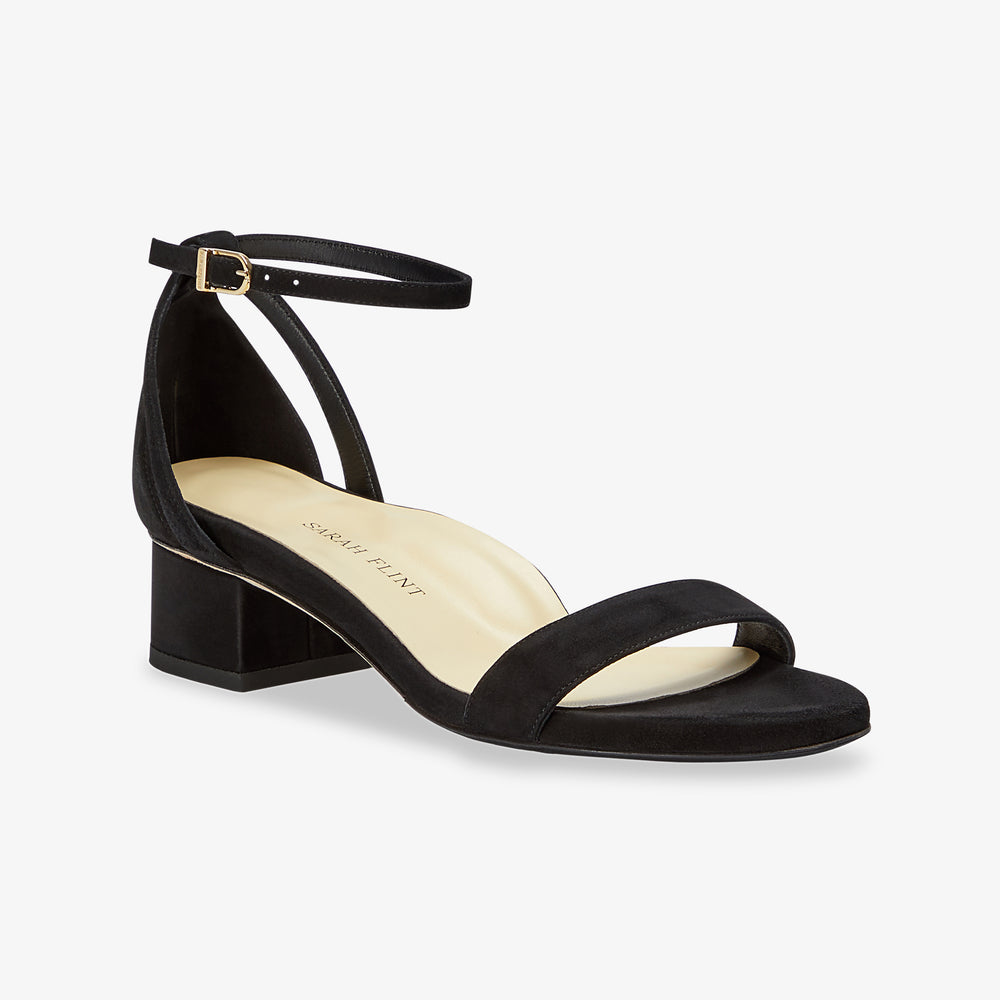 image of the perfect block sandal in black suede