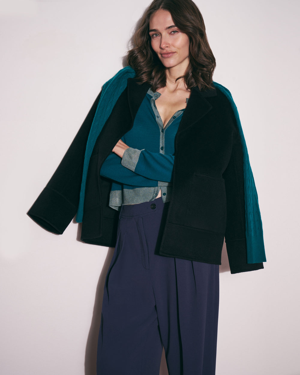 Giselle "Something's Gotta Give" Cable Sweater, Midnight Pine, image 9 of 10