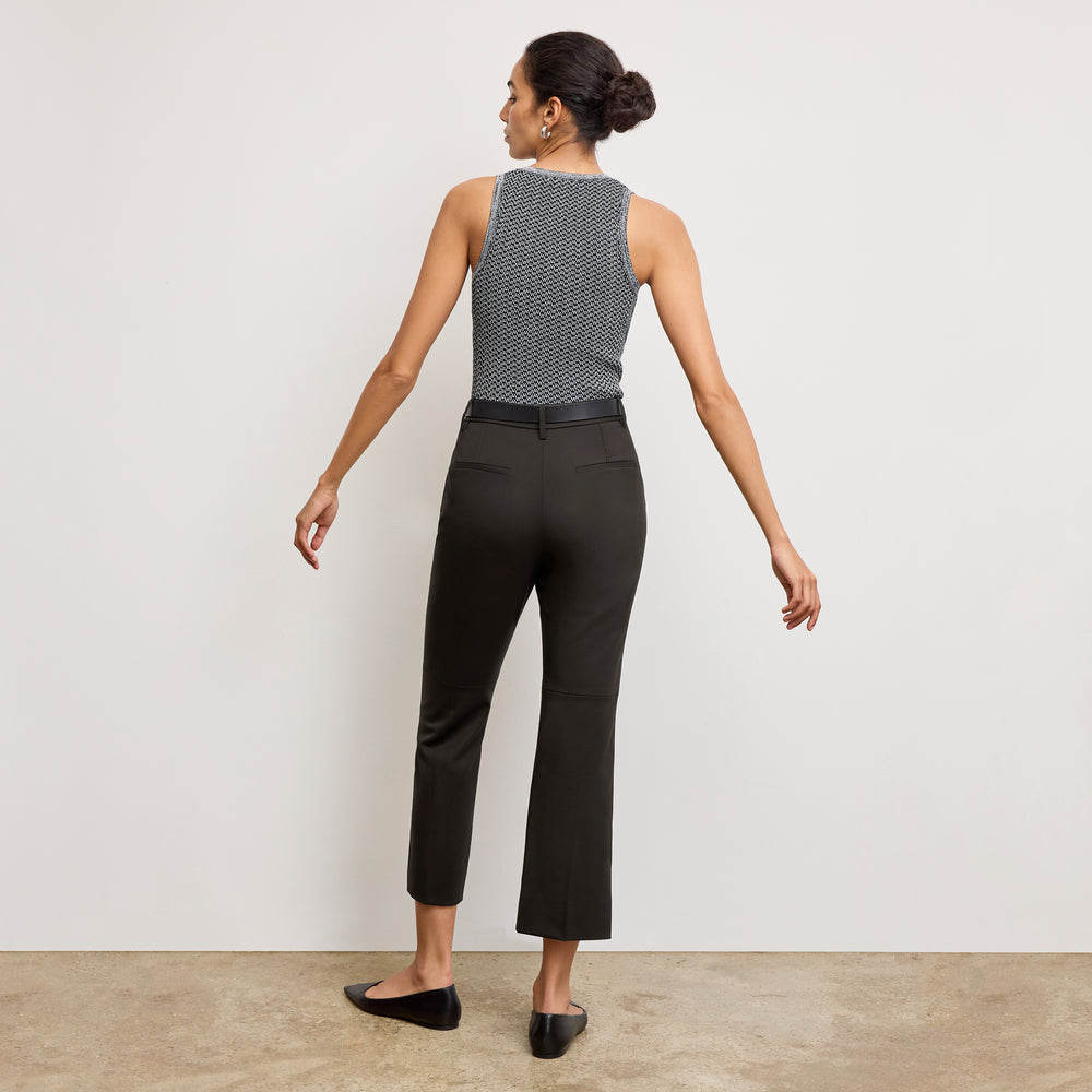 back image of a woman wearing the sonny top in mini chevron knit