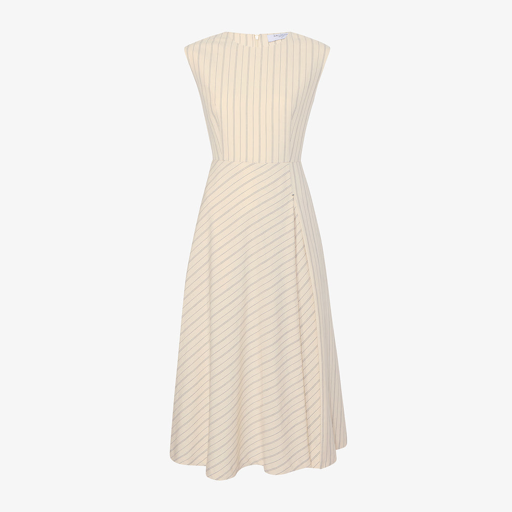 Packshot image of the Tati dress in linen stripe