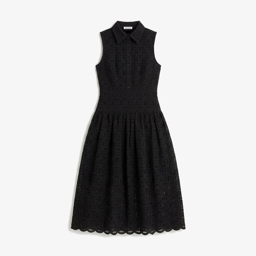 Black sleeveless dress on a light gray background