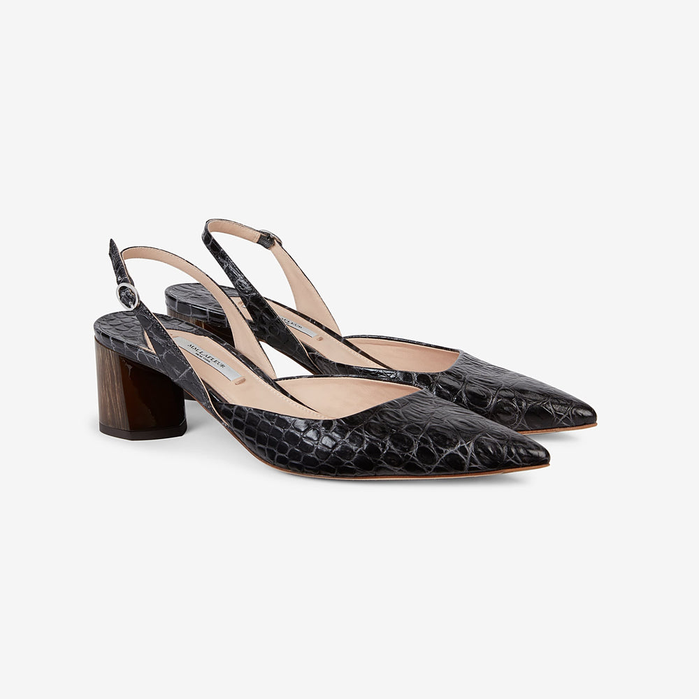 Front image of Irene slingback in embossed croc onyx