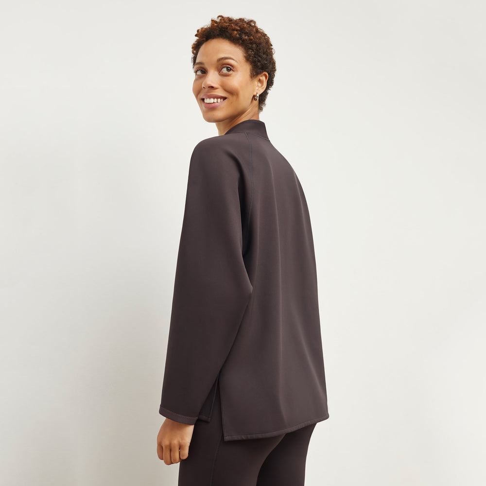 Back image of a woman standing wearing the Shawn SweatshirtâLight Scuba in Haze