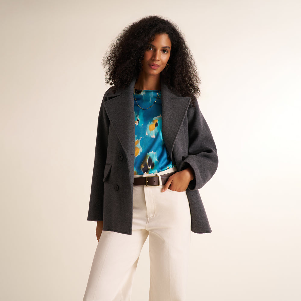 Calista Coat - Felted Wool Cashmere :: Dark Gray Melange