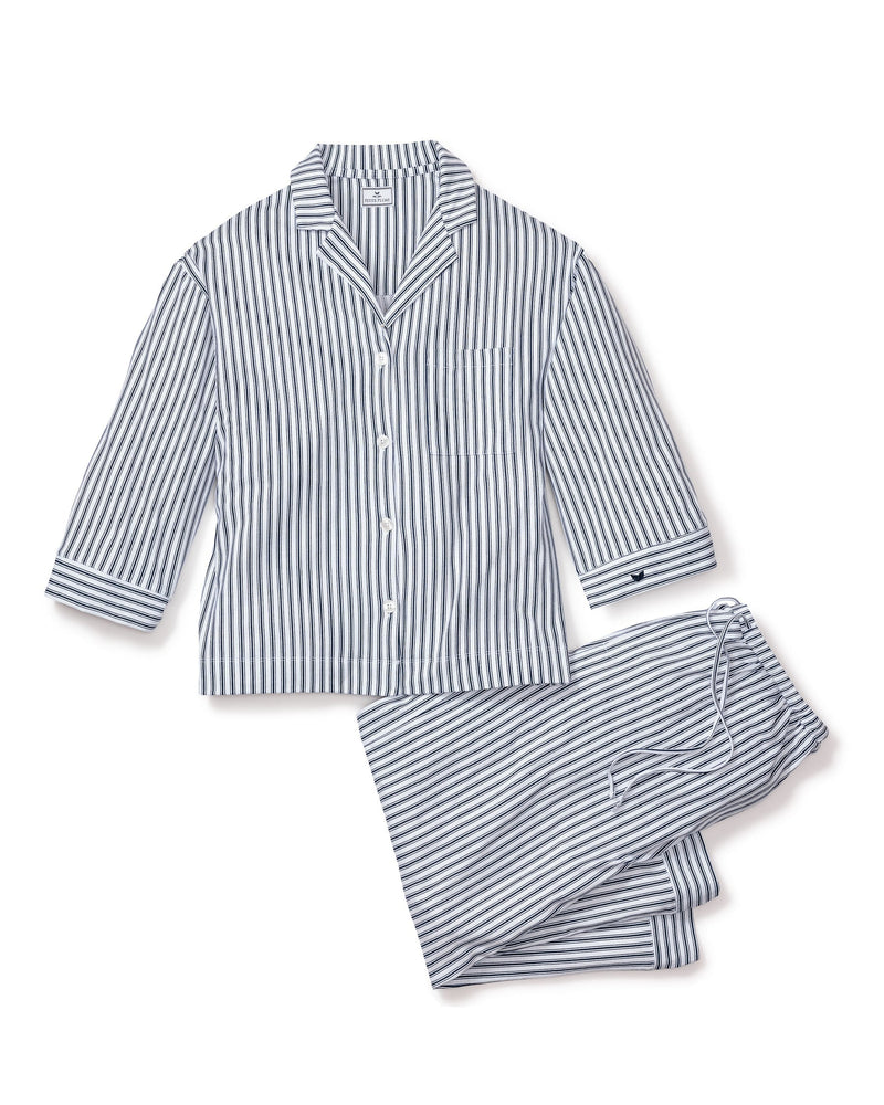 Petite Plume Olivia Wide Leg Pima Pajama Set in Navy French Ticking