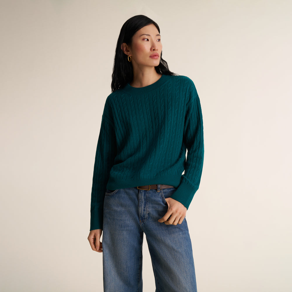 Giselle "Something's Gotta Give" Cable Sweater, Midnight Pine, image 1 of 10