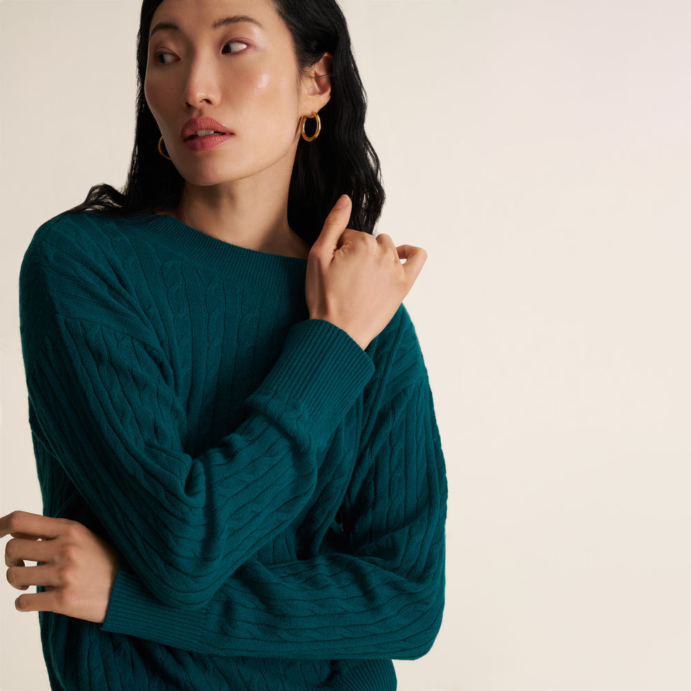 Giselle "Something's Gotta Give" Cable Sweater, Midnight Pine, image 3 of 10