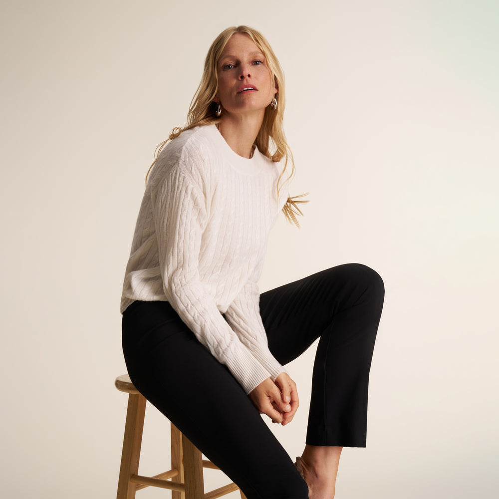 Giselle "Something's Gotta Give" Cable Sweater, Ivory, image 1 of 10