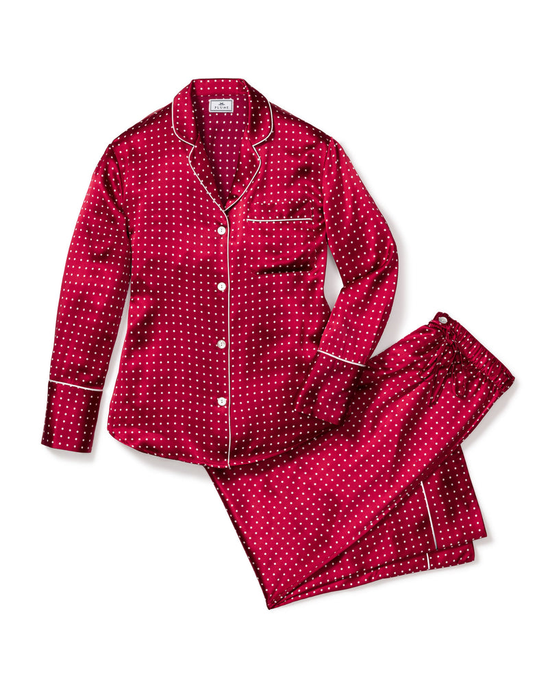 Petite Plume Silk Pajama Set in Bordeaux Polka Dot