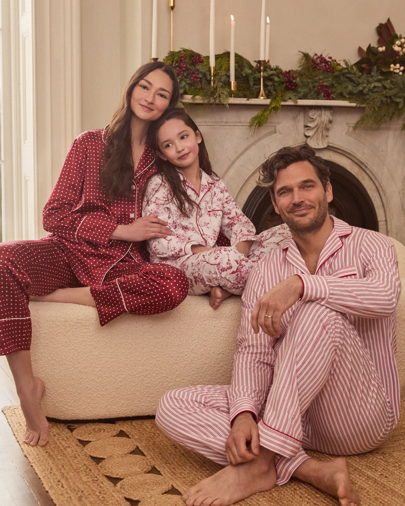 Petite Plume Silk Pajama Set in Bordeaux Polka Dot