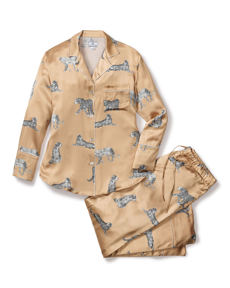 Petite Plume Silk Pajama Set in Panthère Champagne