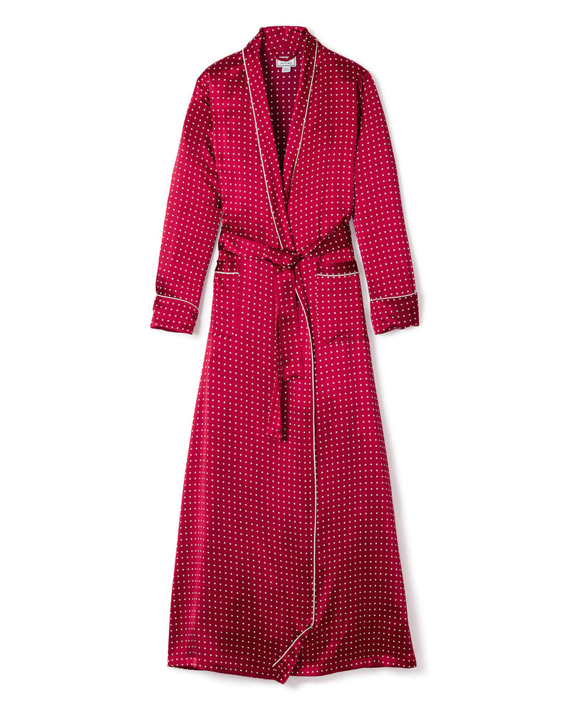 Petite Plume Silk Long Robe in Bordeaux Polka Dot