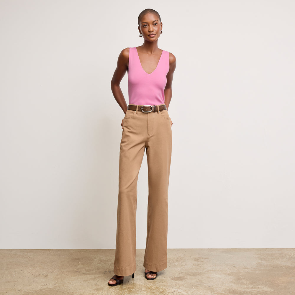 front image of a woman wearing the alecia top in lotus