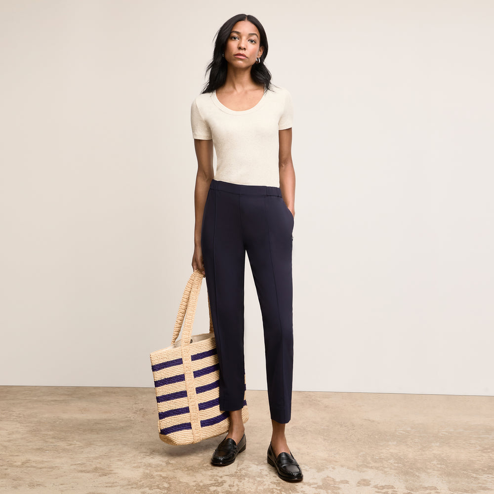 Front image of a woman wearing Avi Scoopneck T-Shirt - Organic Ribbed Pima Cotton :: Beige Melange