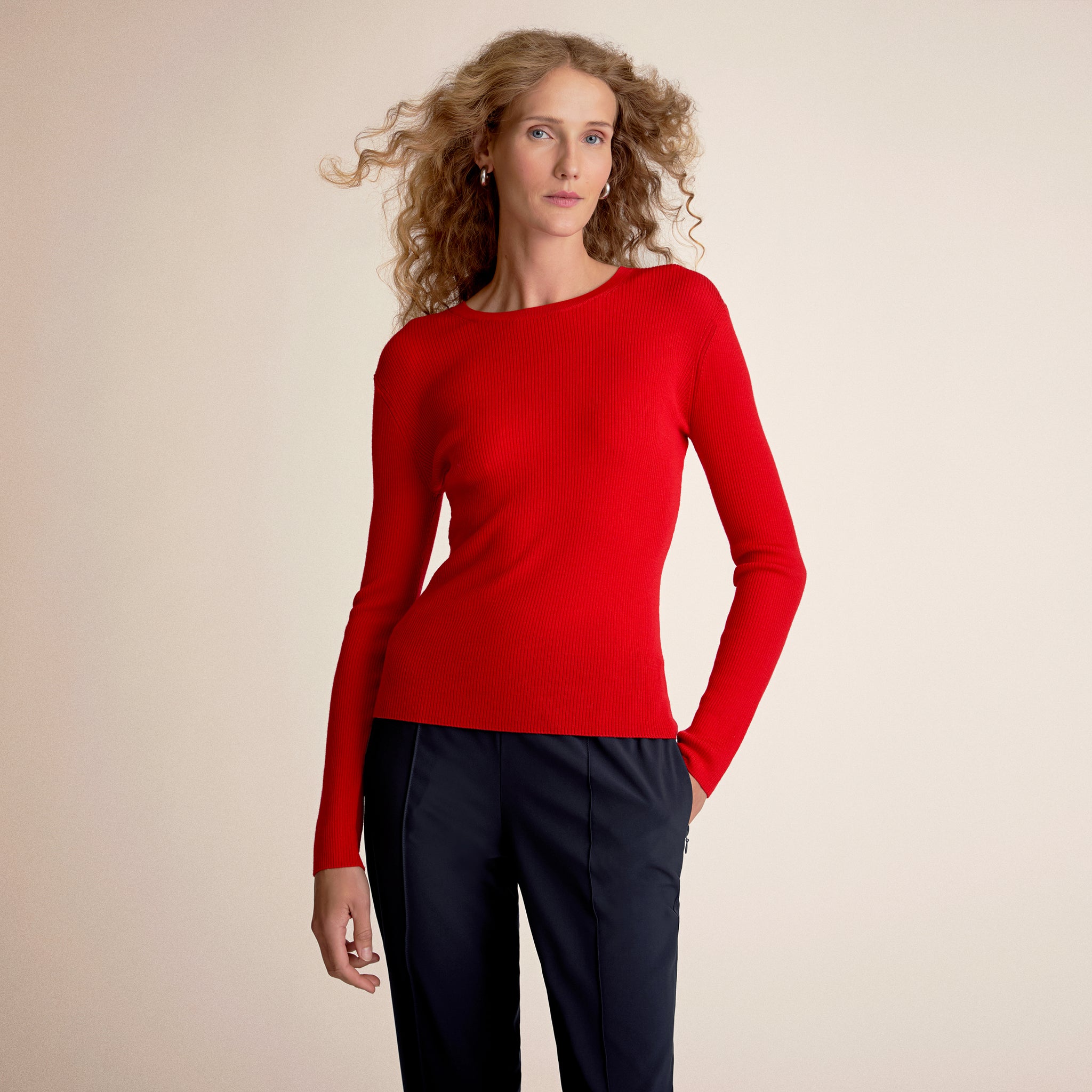 woman wearing red candy apple top 
