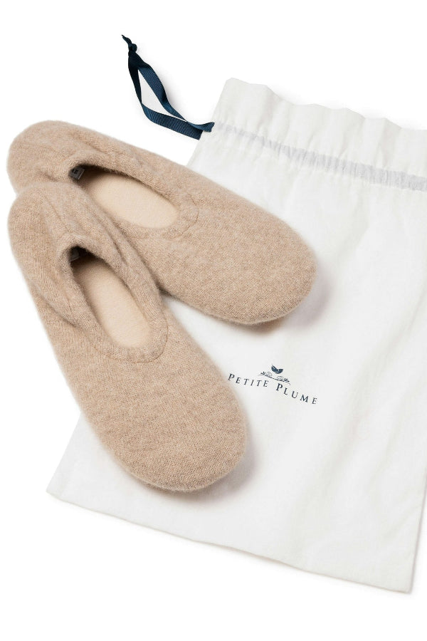 Petite Plume Cashmere Slippers in Camel