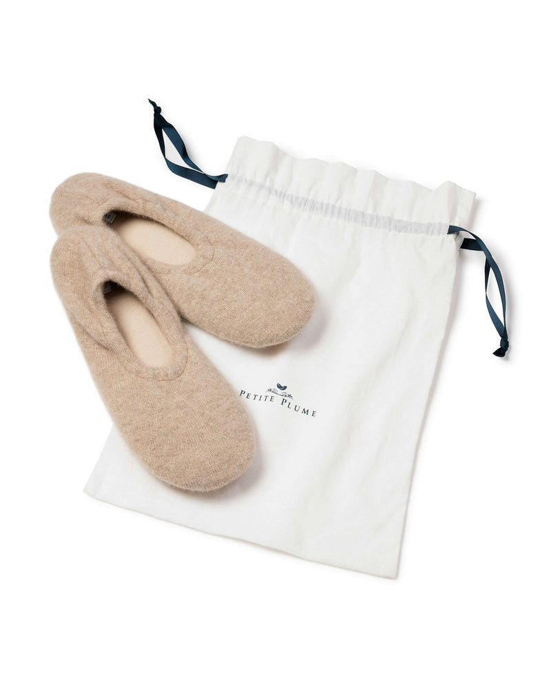 Petite Plume Cashmere Slippers in Camel
