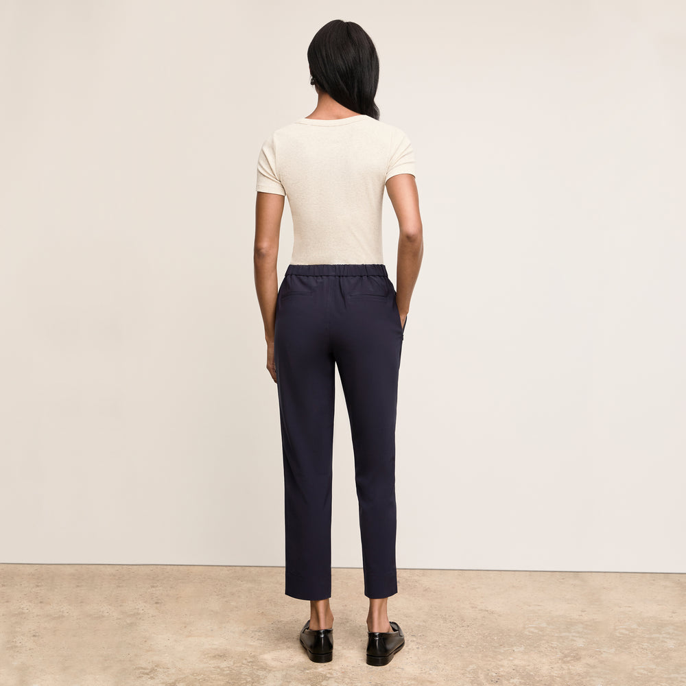 Back image of a woman wearing Avi Scoopneck T-Shirt - Organic Ribbed Pima Cotton :: Beige Melange