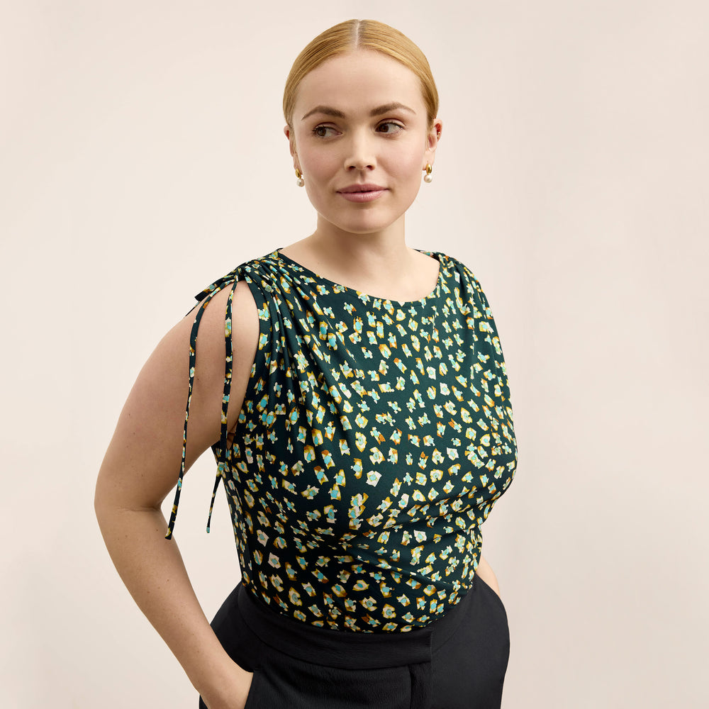 Front image of the Dotty Top in Kaleidoscope print