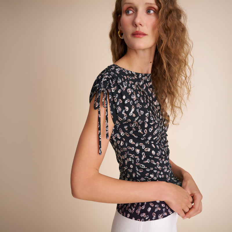 Dotty Cinch-Sleeve Top