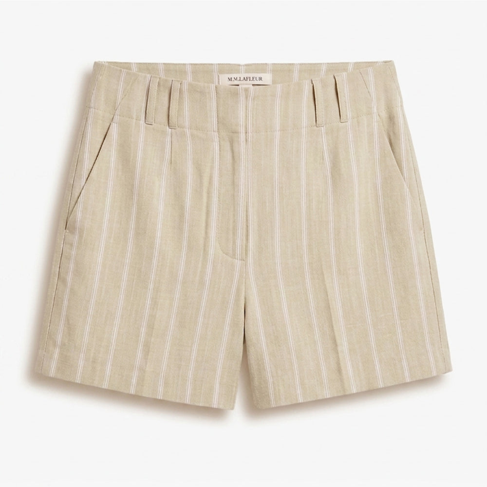 Beige striped shorts on a white background