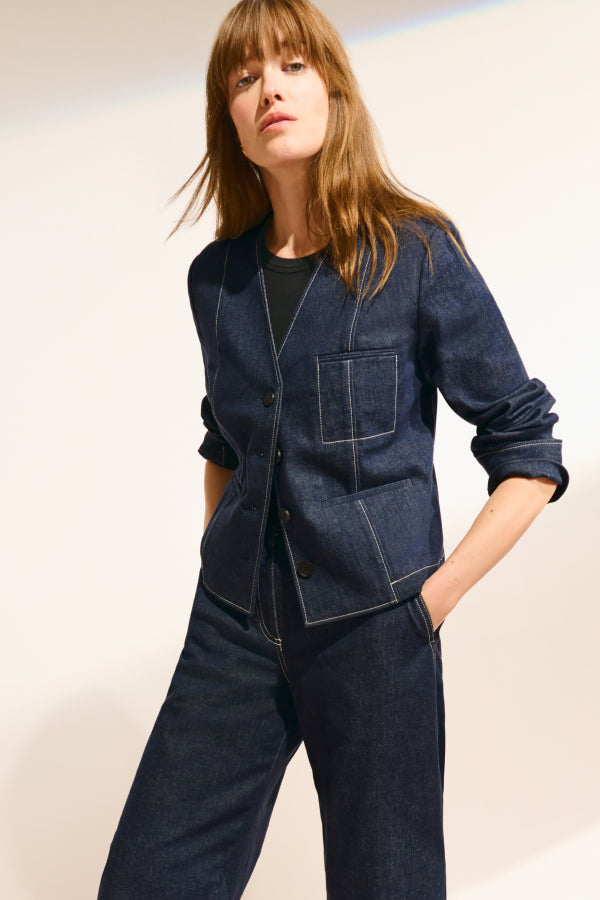 image of a woman wearing the ayla jacket and bari jean