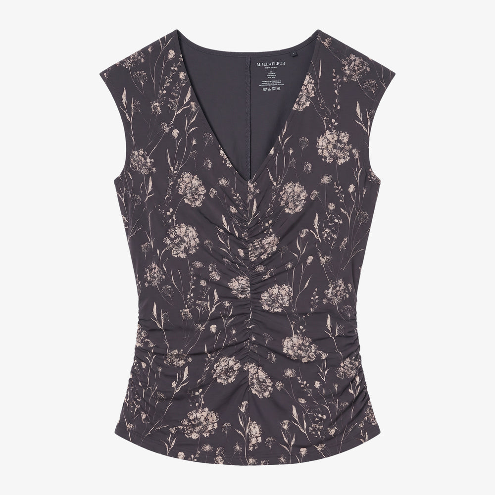 Floral-patterned sleeveless top on a white background