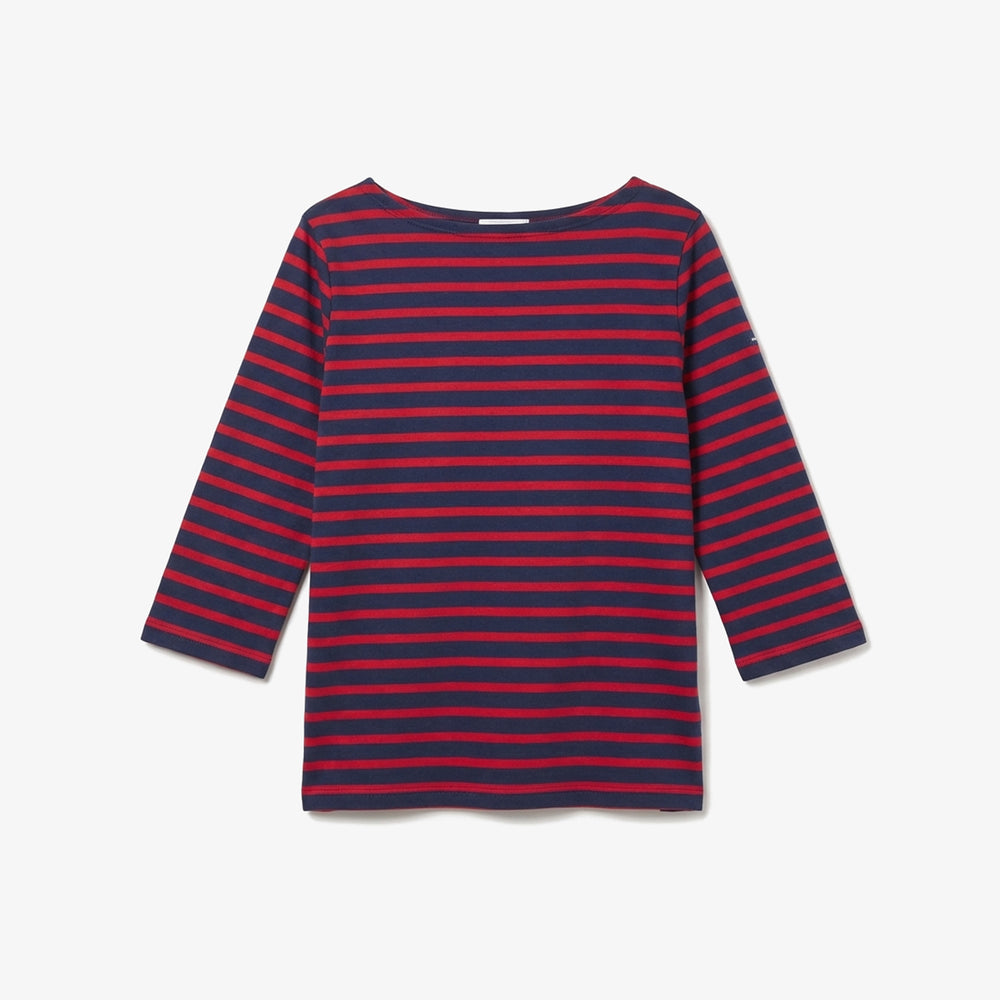 image of navy blue top with red stripes.