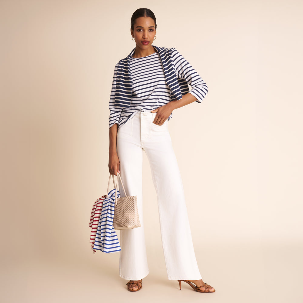 image of a woman wearing saint james striped tee
