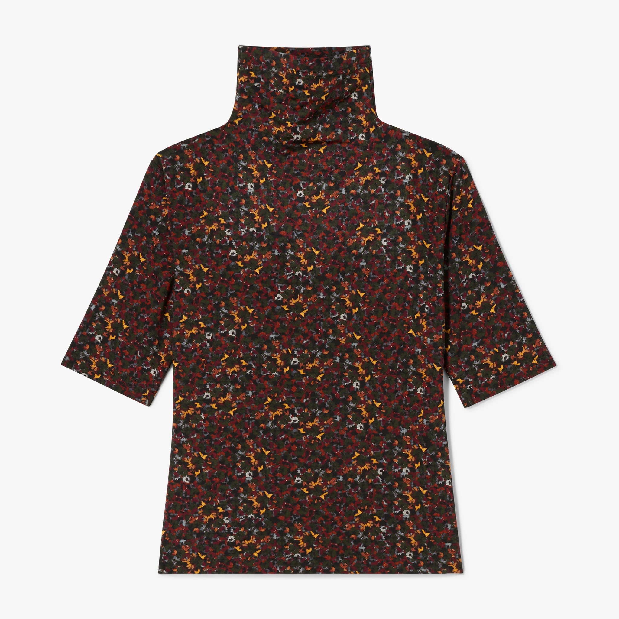 Patterned shirt with a high collar on a white background