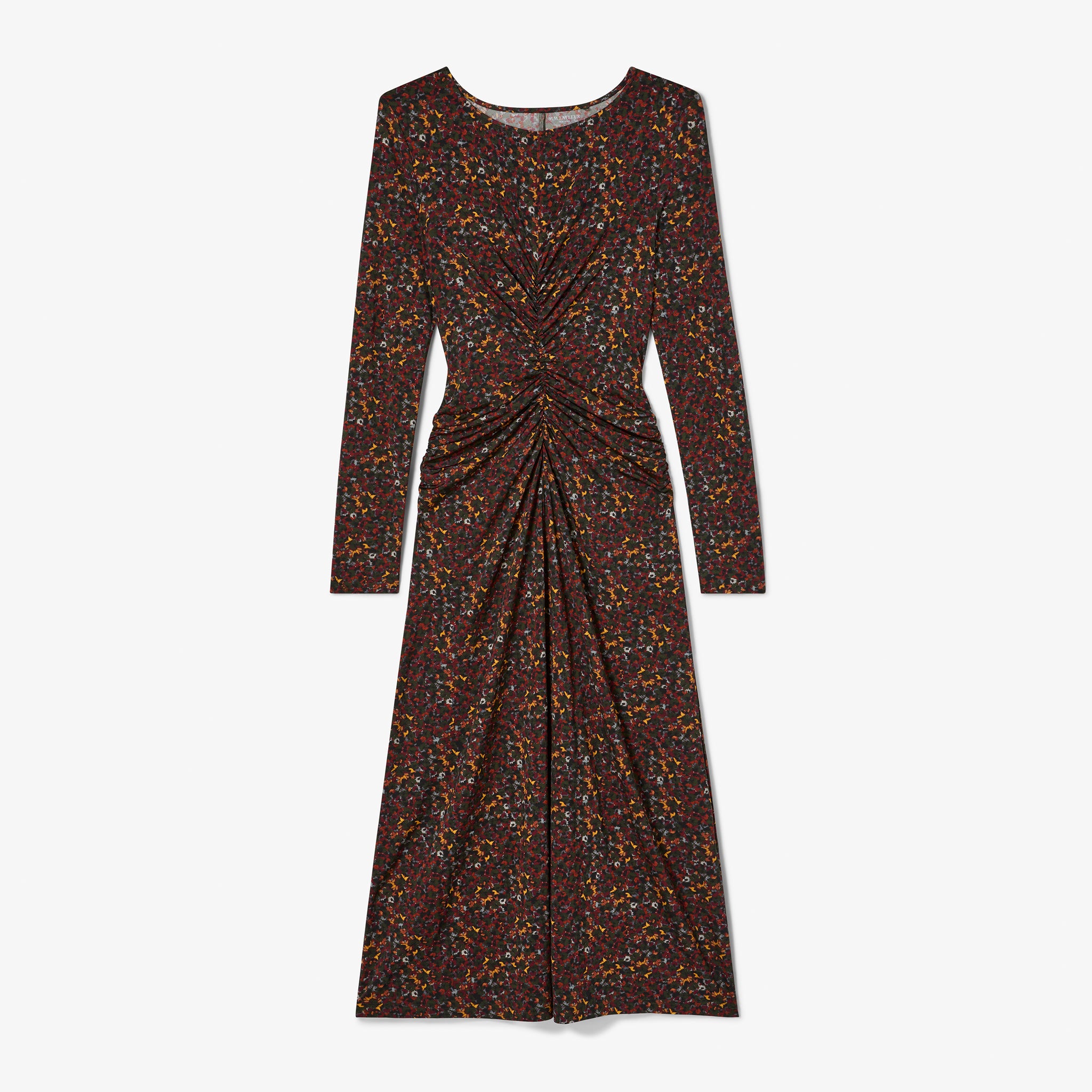 Long-sleeve dress with a pattern on a white background