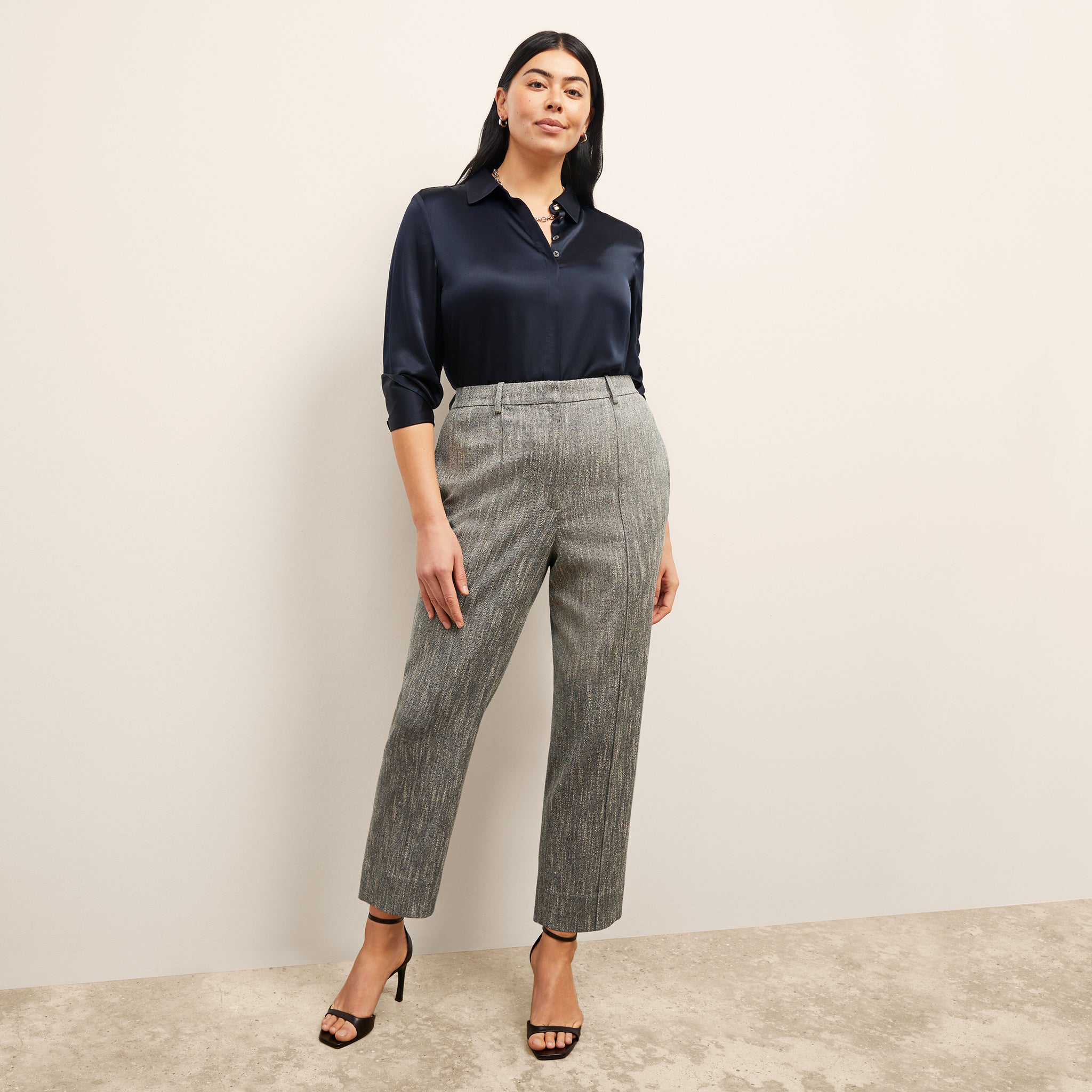 Front image of a woman wearing the Tatum Top in Galaxy Blue