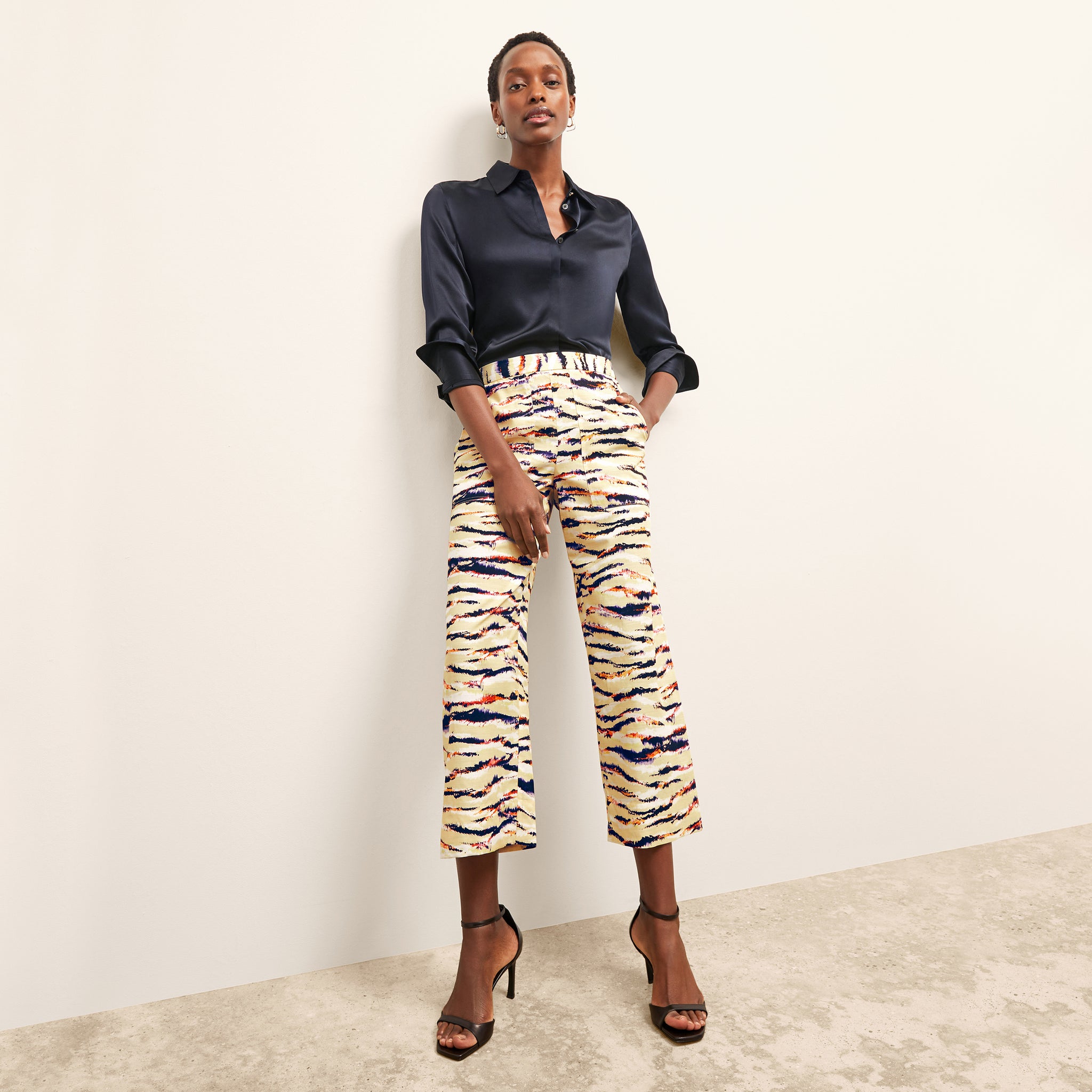 Front image of a woman wearing the Tatum Top in Galaxy Blue