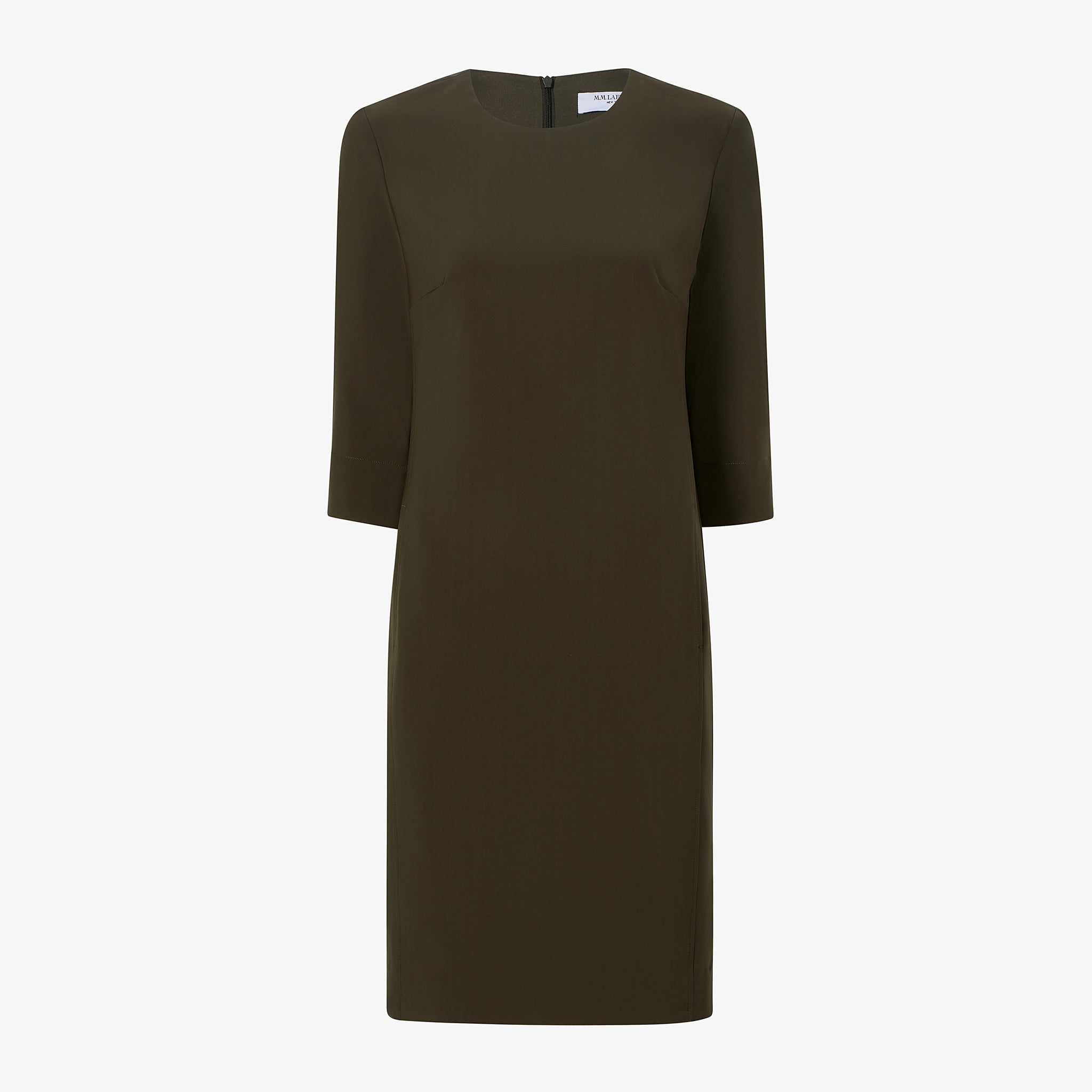 front image of the lancia dress in olive