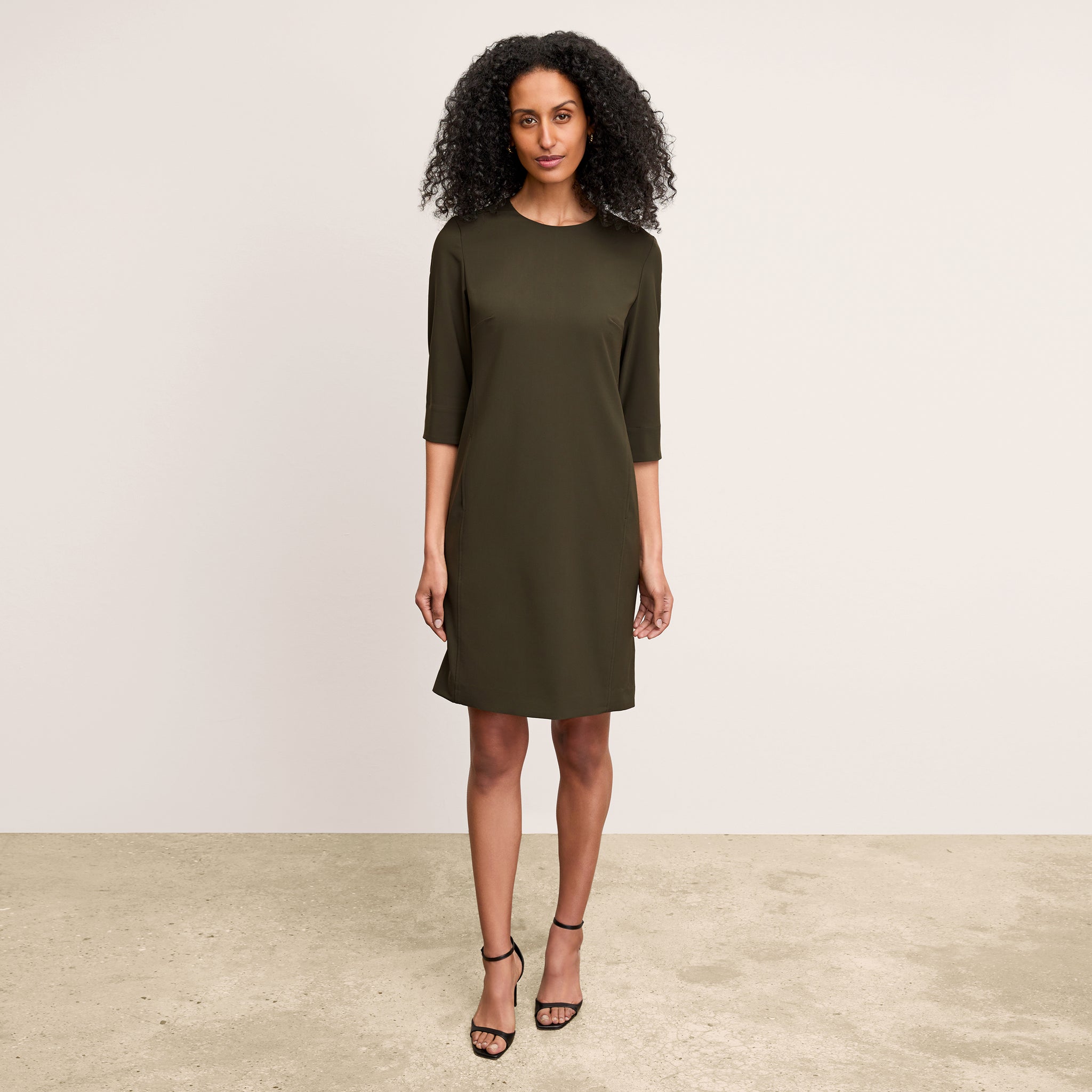 front image of the lancia dress in olive 