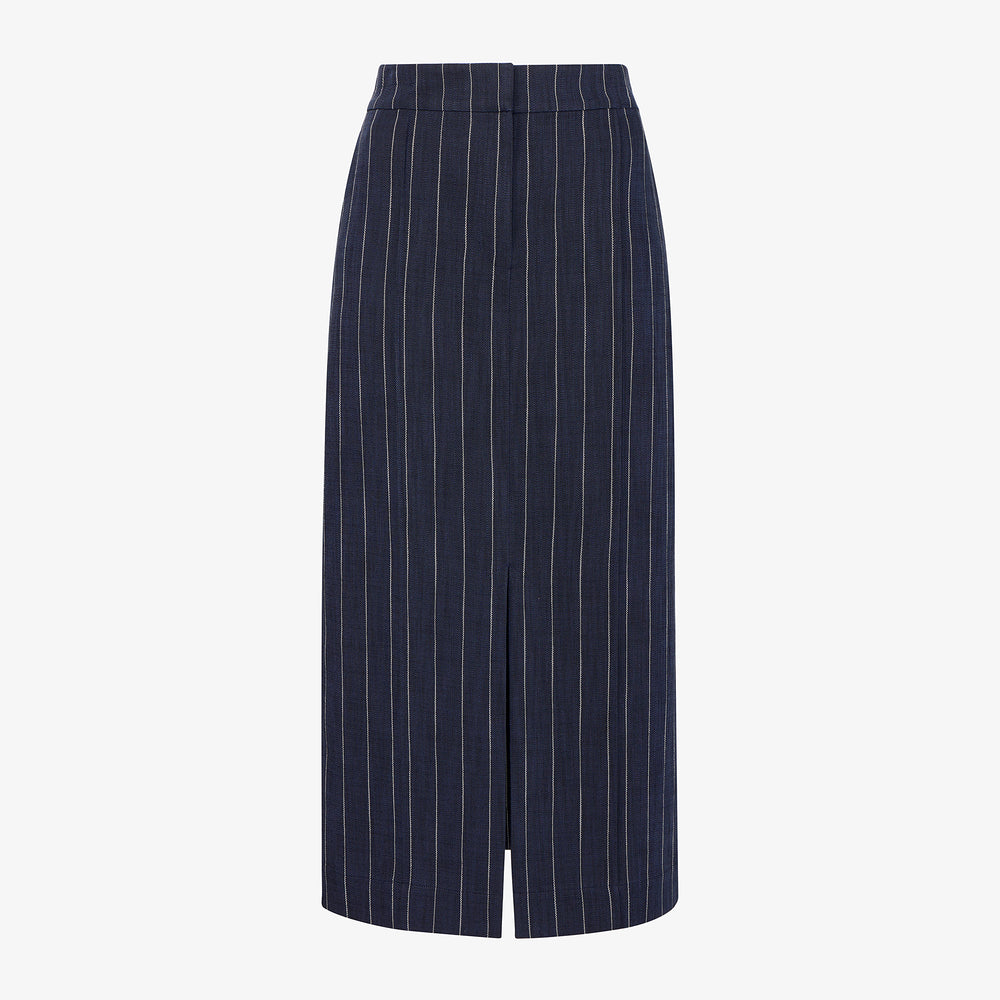 Packshot mage of Meghan1.0Skirt_StripedPortoWeave_Navy-Ivory